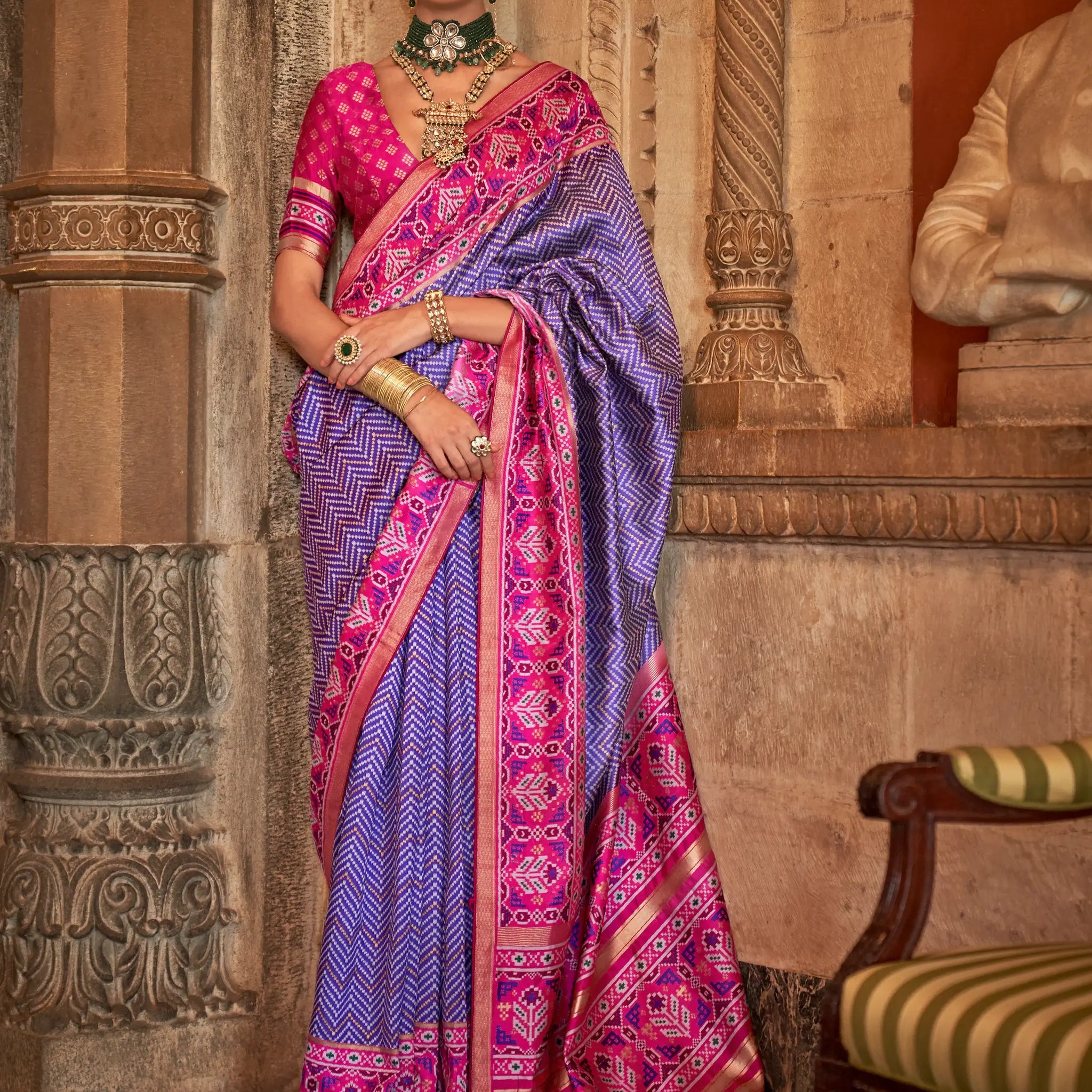 Charming Purple Patola Printed Silk Traditional Saree With Blouse - Zeel Clothing