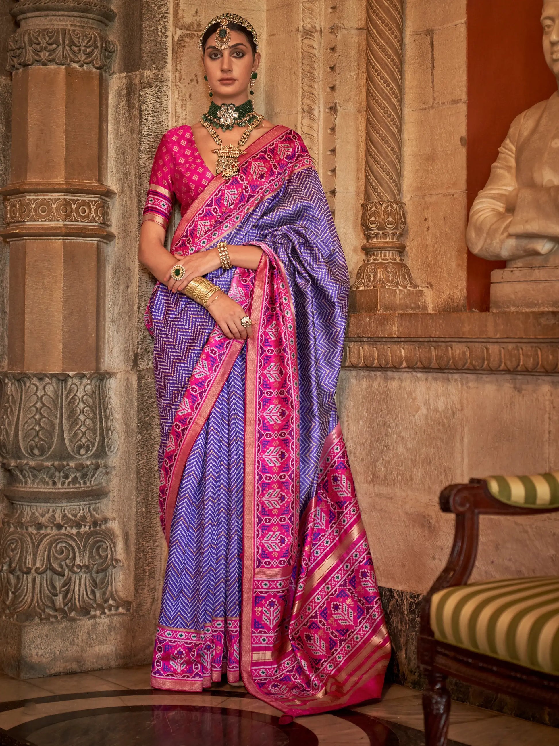 Charming Purple Patola Printed Silk Traditional Saree With Blouse - Zeel Clothing