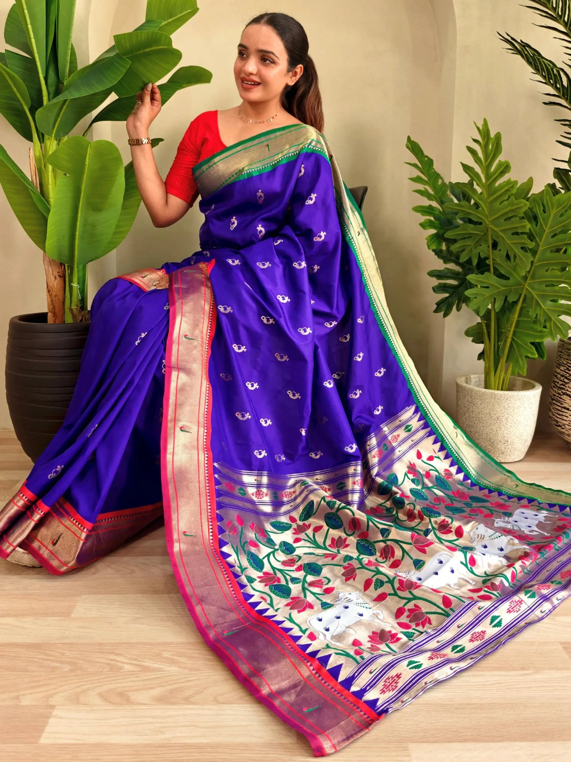 Charming Purple Pichwai Printed Silk Festive Wear Saree With Blouse - Zeel Clothing