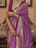 Charming Purple Printed Patola Silk Wedding Wear Saree With Blouse - Zeel Clothing
