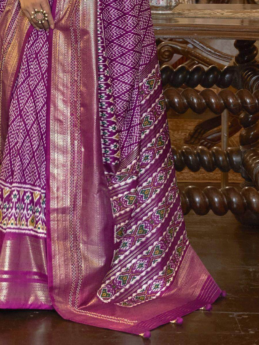 Charming Purple Printed Patola Silk Wedding Wear Saree With Blouse - Zeel Clothing