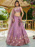 Charming Purple Sequins Satin Bridesmaid Lehenga Choli With Dupatta - Zeel Clothing