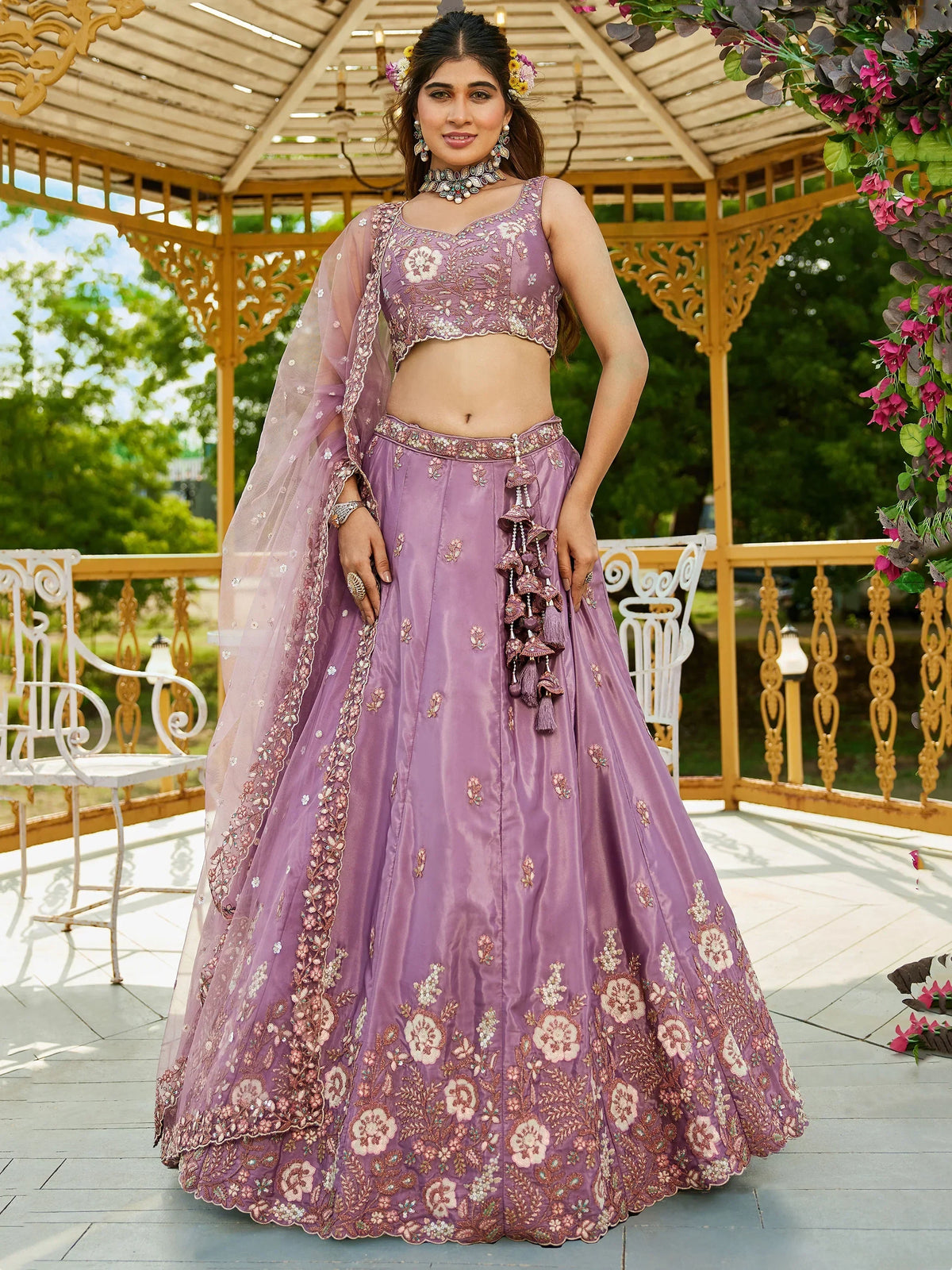 Charming Purple Sequins Satin Bridesmaid Lehenga Choli With Dupatta - Zeel Clothing