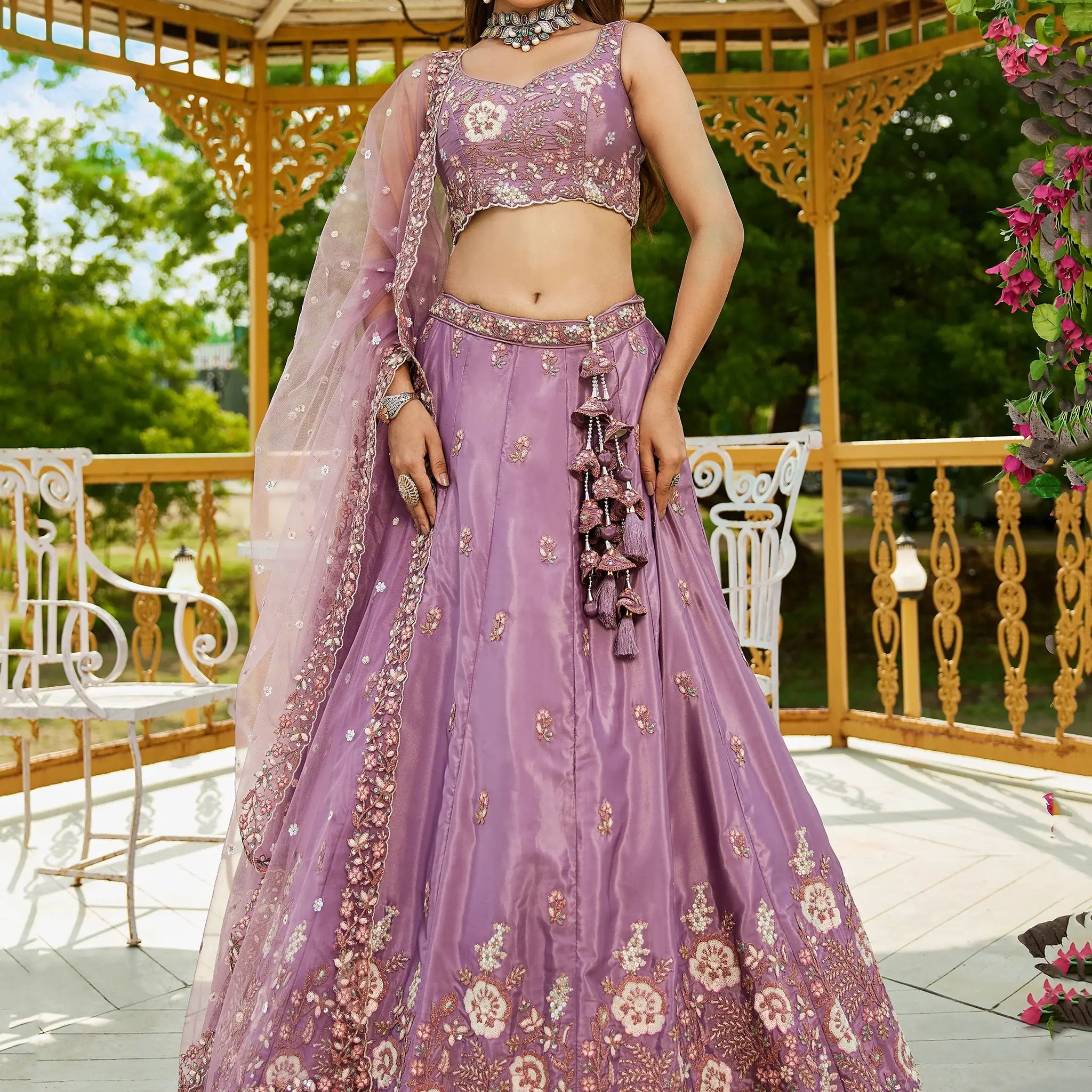 Charming Purple Sequins Satin Bridesmaid Lehenga Choli With Dupatta - Zeel Clothing