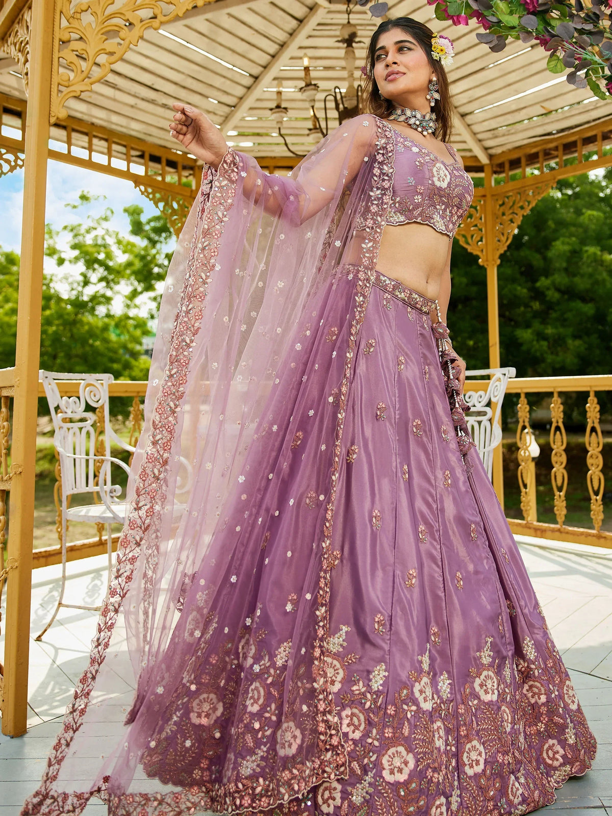 Charming Purple Sequins Satin Bridesmaid Lehenga Choli With Dupatta - Zeel Clothing