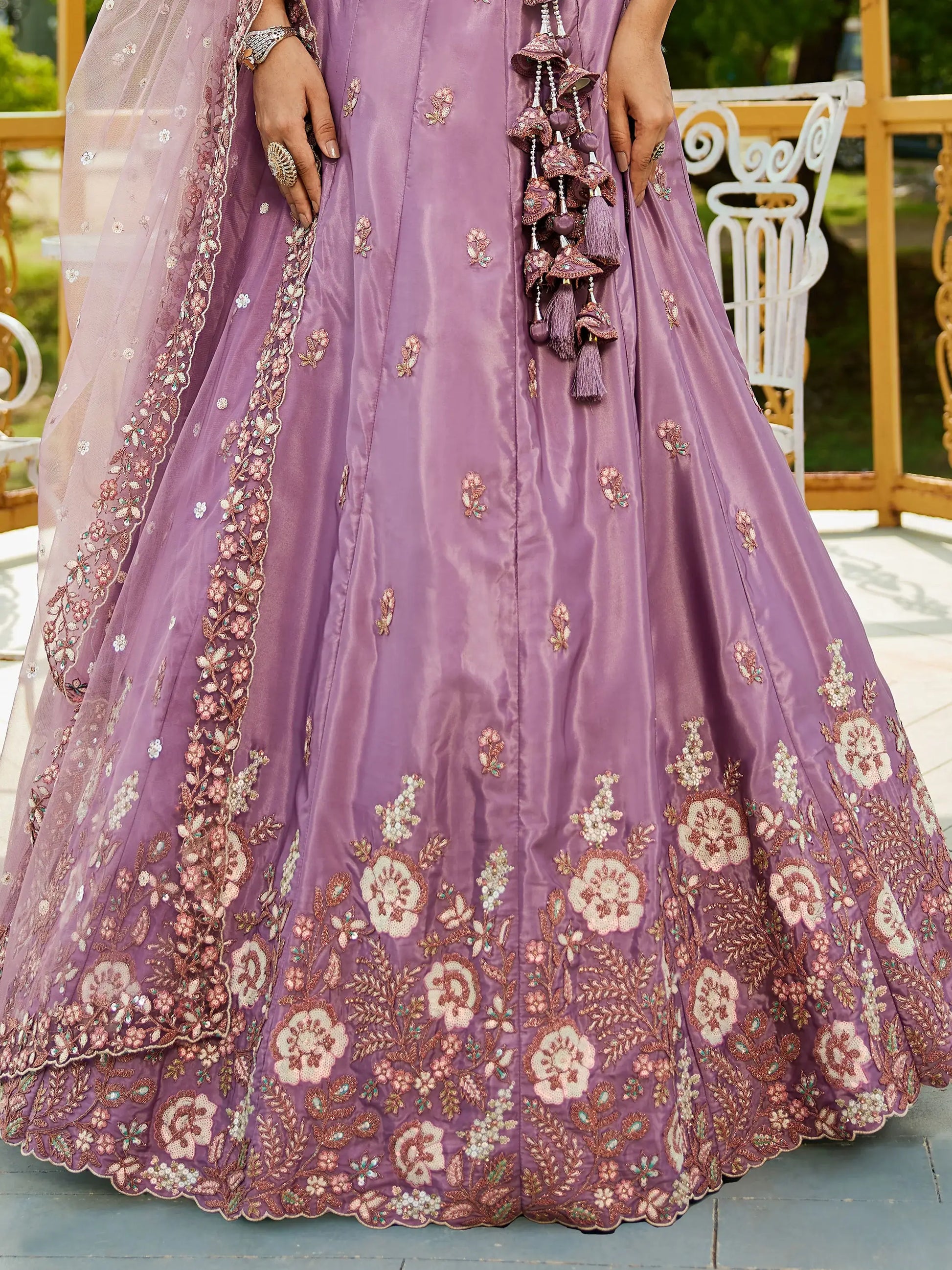 Charming Purple Sequins Satin Bridesmaid Lehenga Choli With Dupatta - Zeel Clothing