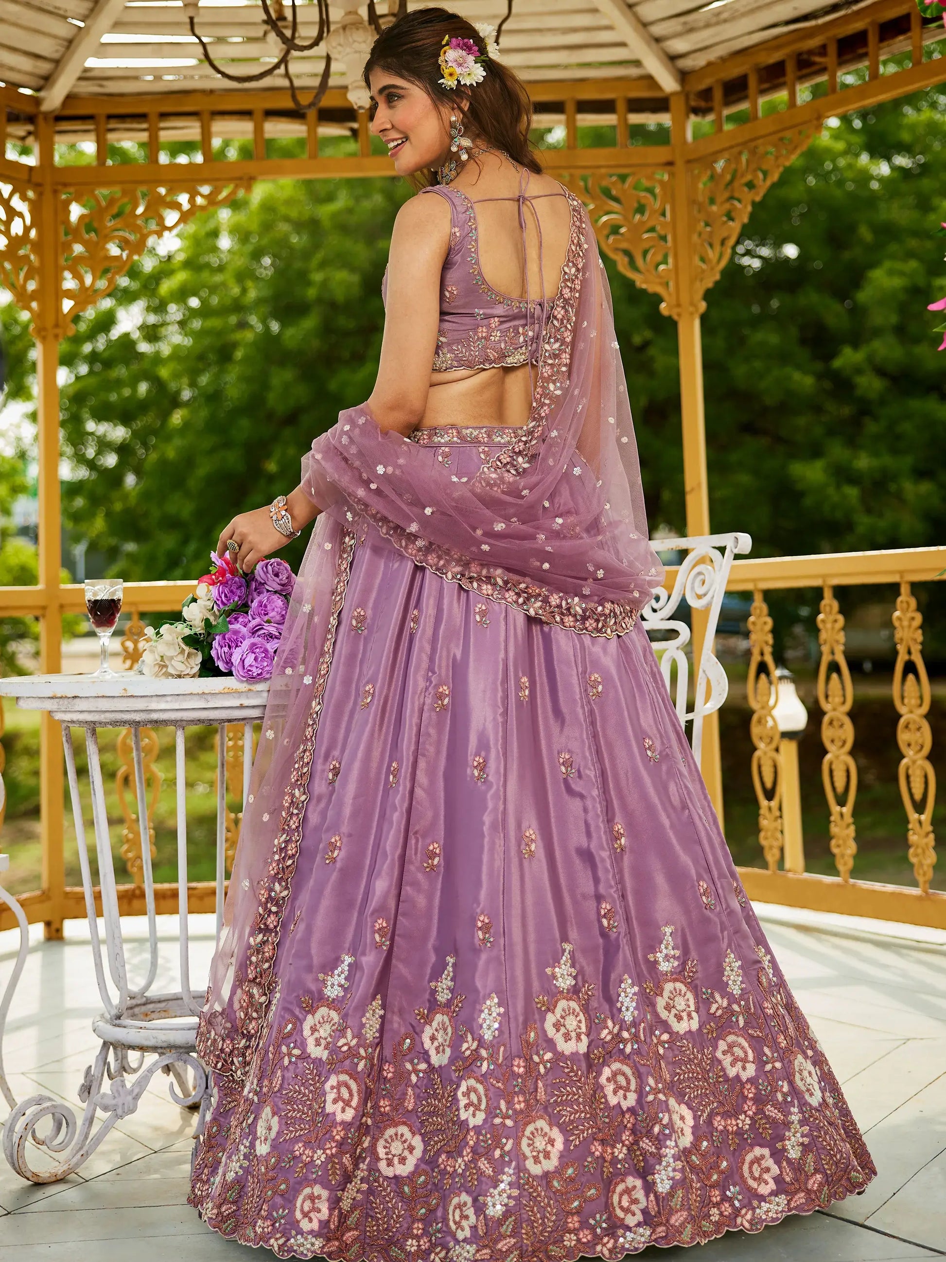 Charming Purple Sequins Satin Bridesmaid Lehenga Choli With Dupatta - Zeel Clothing