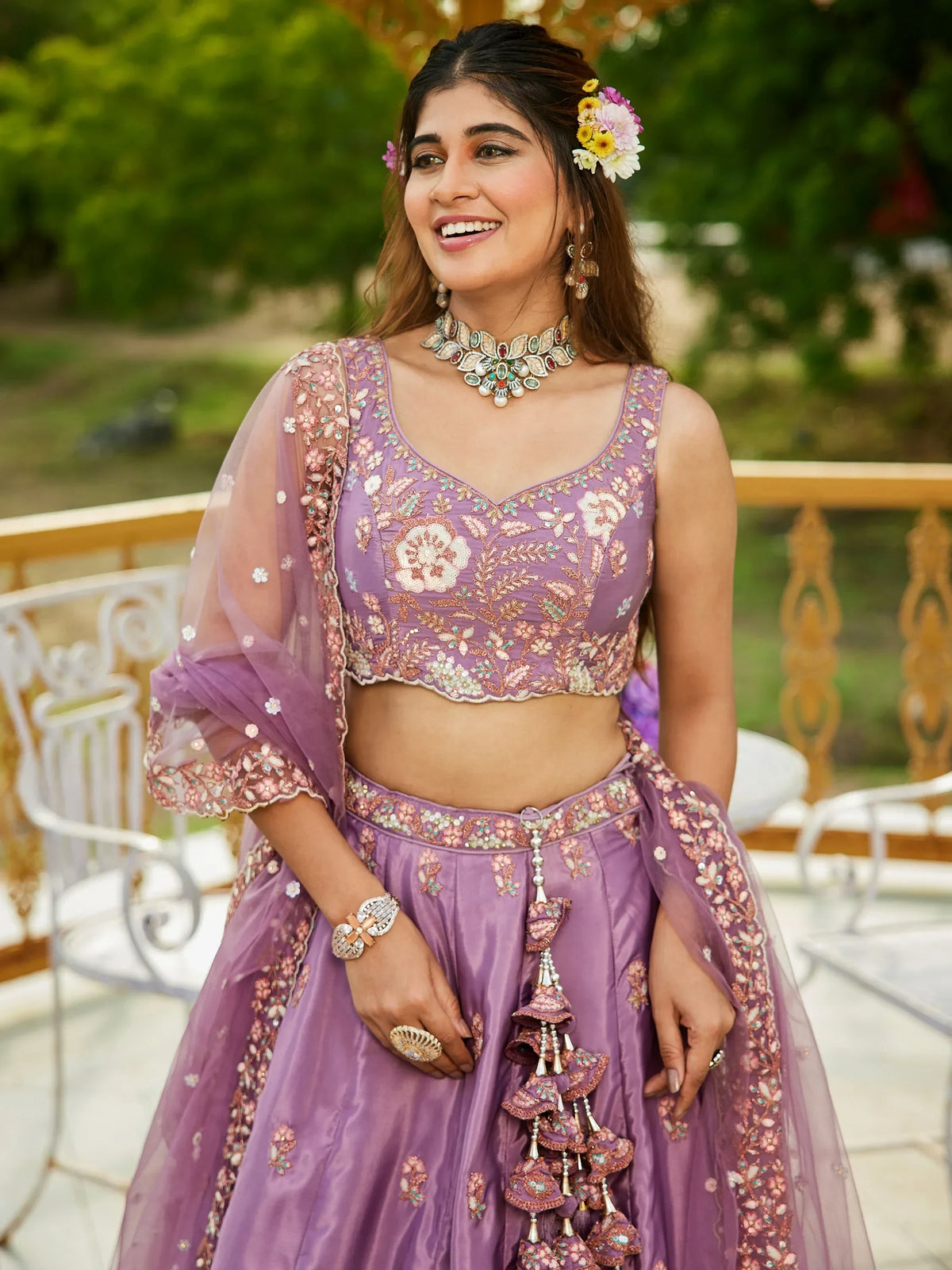 Charming Purple Sequins Satin Bridesmaid Lehenga Choli With Dupatta - Zeel Clothing