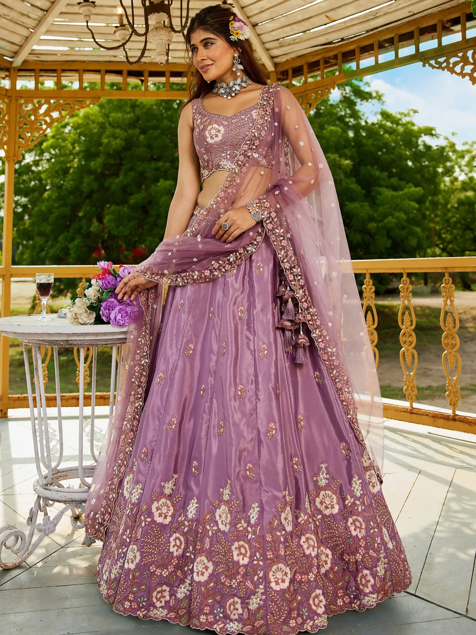 Charming Purple Sequins Satin Bridesmaid Lehenga Choli With Dupatta - Zeel Clothing