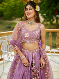 Charming Purple Sequins Satin Bridesmaid Lehenga Choli With Dupatta - Zeel Clothing