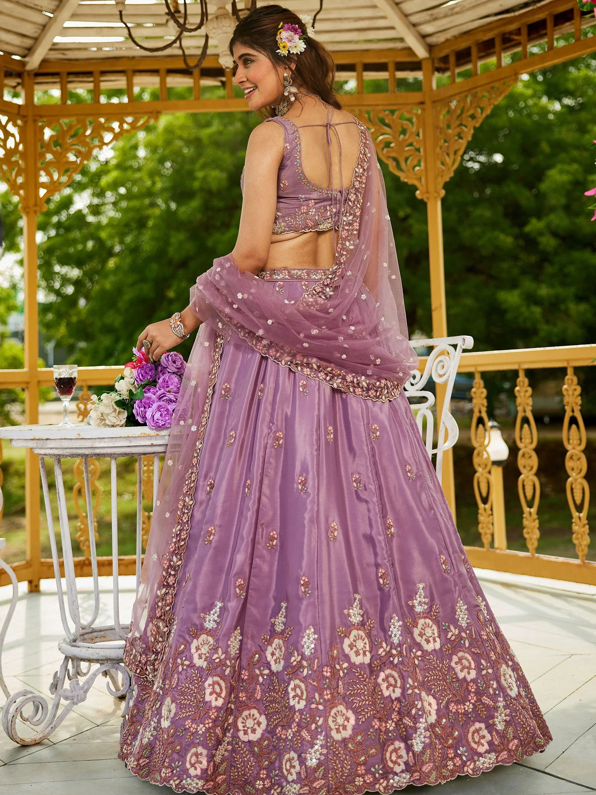 Charming Purple Sequins Satin Bridesmaid Lehenga Choli With Dupatta - Zeel Clothing