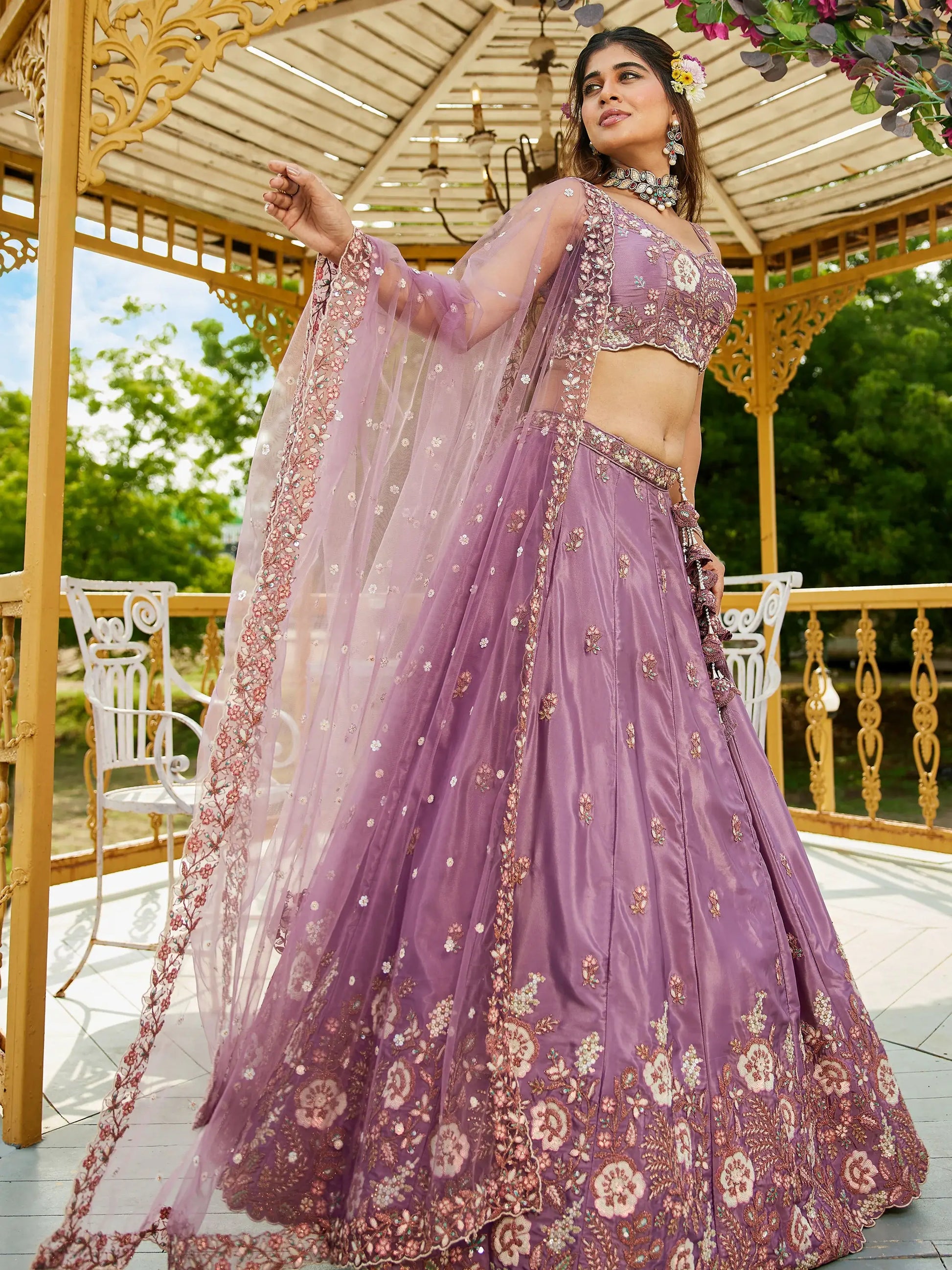 Charming Purple Sequins Satin Bridesmaid Lehenga Choli With Dupatta - Zeel Clothing