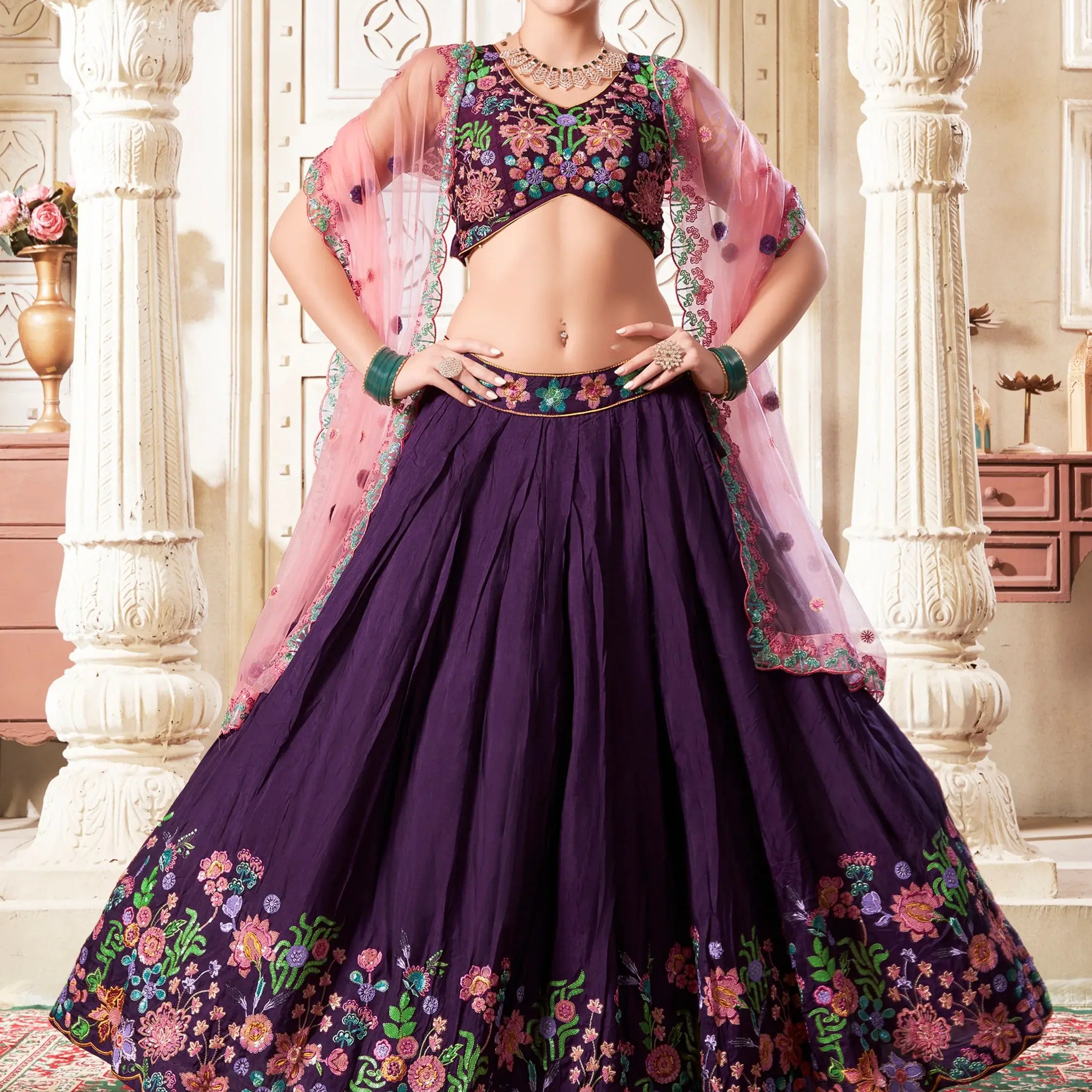Charming Purple Sequins Silk Sangeet Wear Lehenga Choli - Zeel Clothing