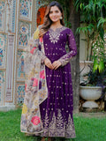 Charming Purple Sequins Work Georgette Festival Wear Gown With Dupatta