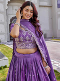 Charming Purple Sequins Work Silk Receptions Wear Lehenga With Dupatta