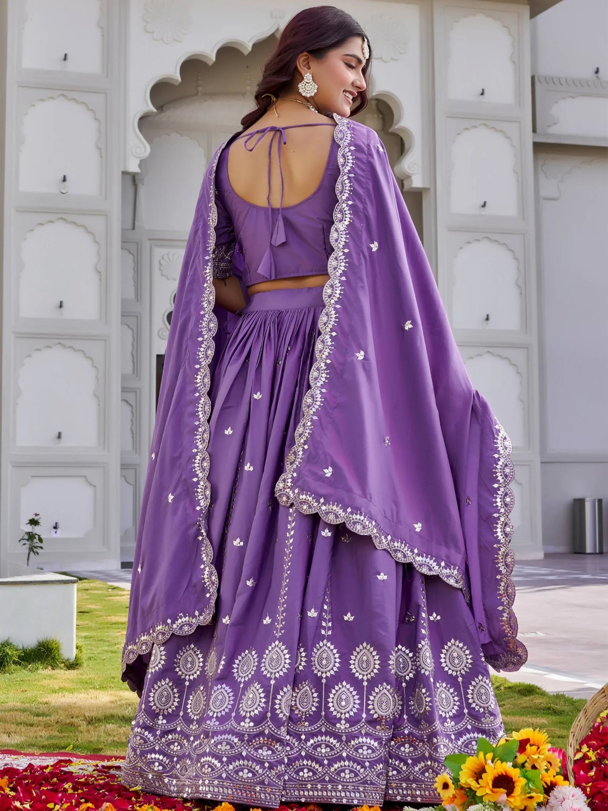 Charming Purple Sequins Work Silk Receptions Wear Lehenga With Dupatta