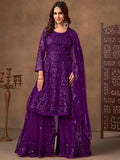 Charming Purple Thread Embroidery Net Reception Wear Sharara Suit
