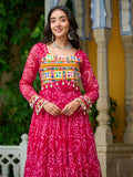 Charming Rani Pink Bandhani Printed Georgette Festive Wear Gown - Zeel Clothing
