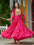 Charming Rani Pink Bandhani Printed Georgette Festive Wear Gown - Zeel Clothing