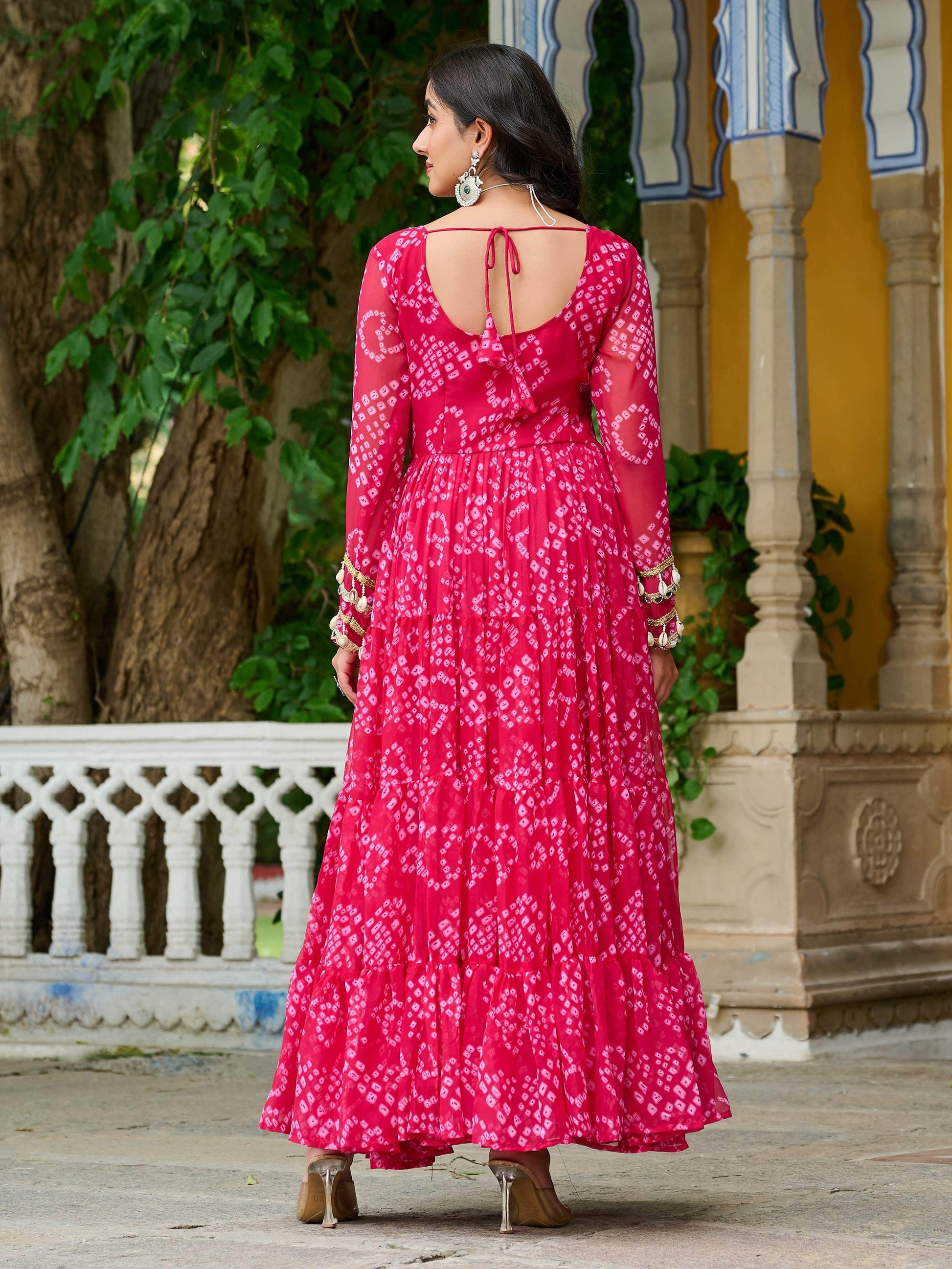 Charming Rani Pink Bandhani Printed Georgette Festive Wear Gown - Zeel Clothing