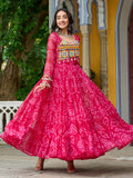 Charming Rani Pink Bandhani Printed Georgette Festive Wear Gown - Zeel Clothing