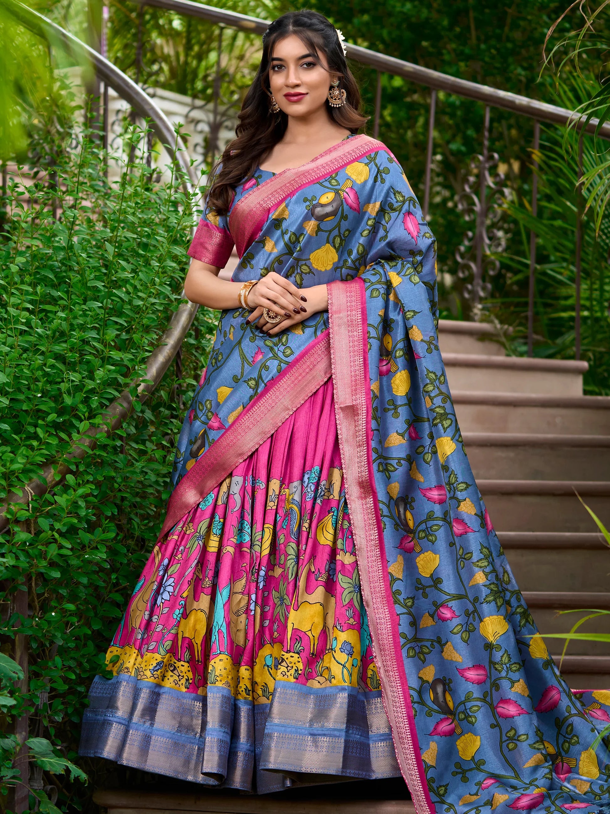 Charming Rani Pink Kalamkari Print Dola Silk Festival Wear Lehenga Choli - Zeel Clothing