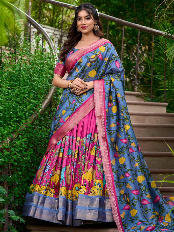 Charming Rani Pink Kalamkari Print Dola Silk Festival Wear Lehenga Choli - Zeel Clothing
