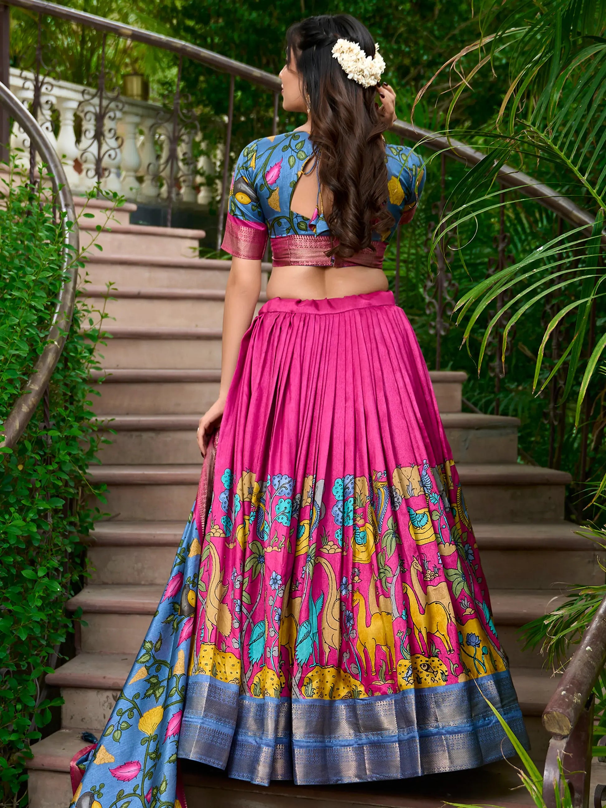 Charming Rani Pink Kalamkari Print Dola Silk Festival Wear Lehenga Choli - Zeel Clothing