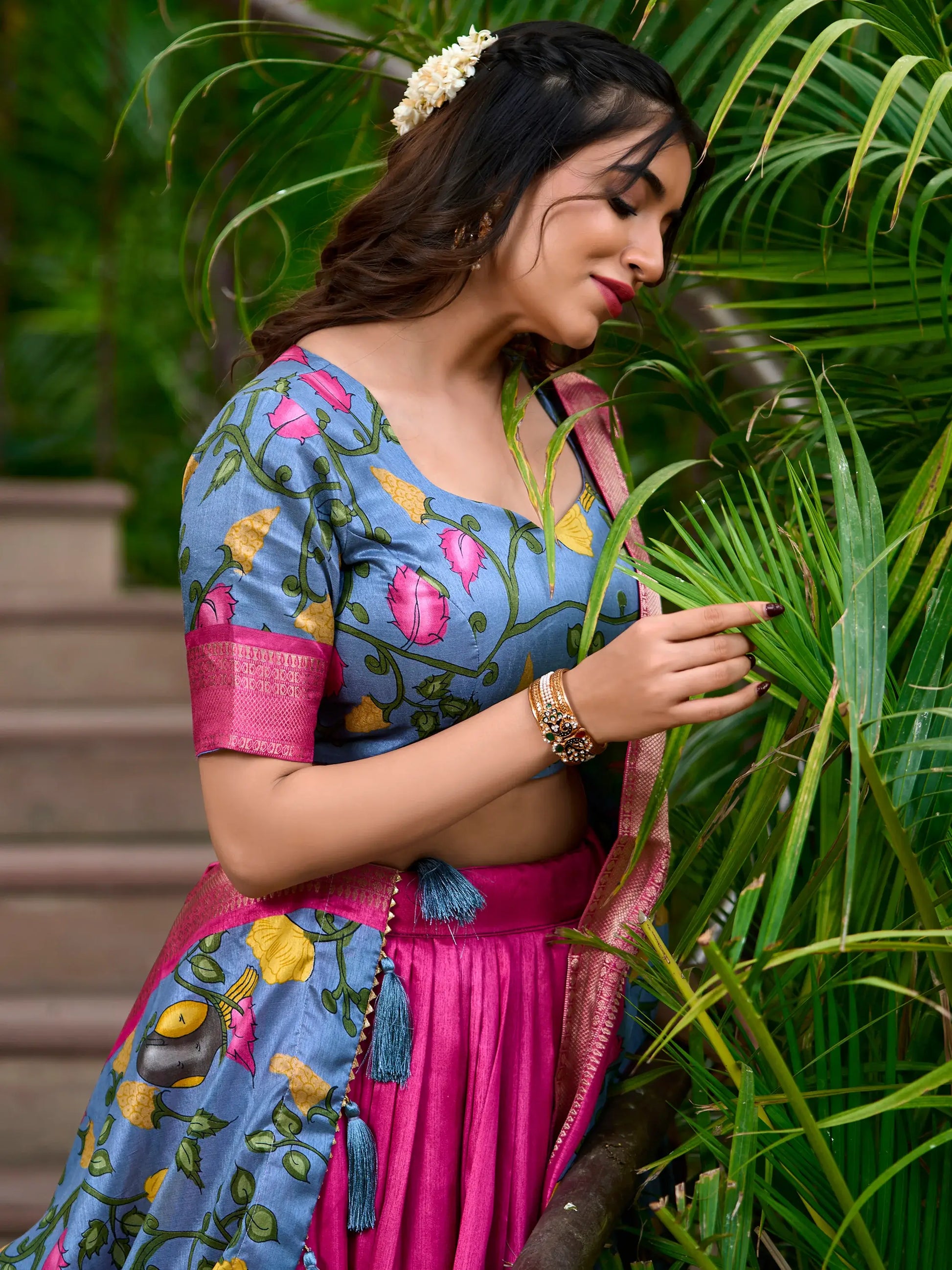 Charming Rani Pink Kalamkari Print Dola Silk Festival Wear Lehenga Choli - Zeel Clothing