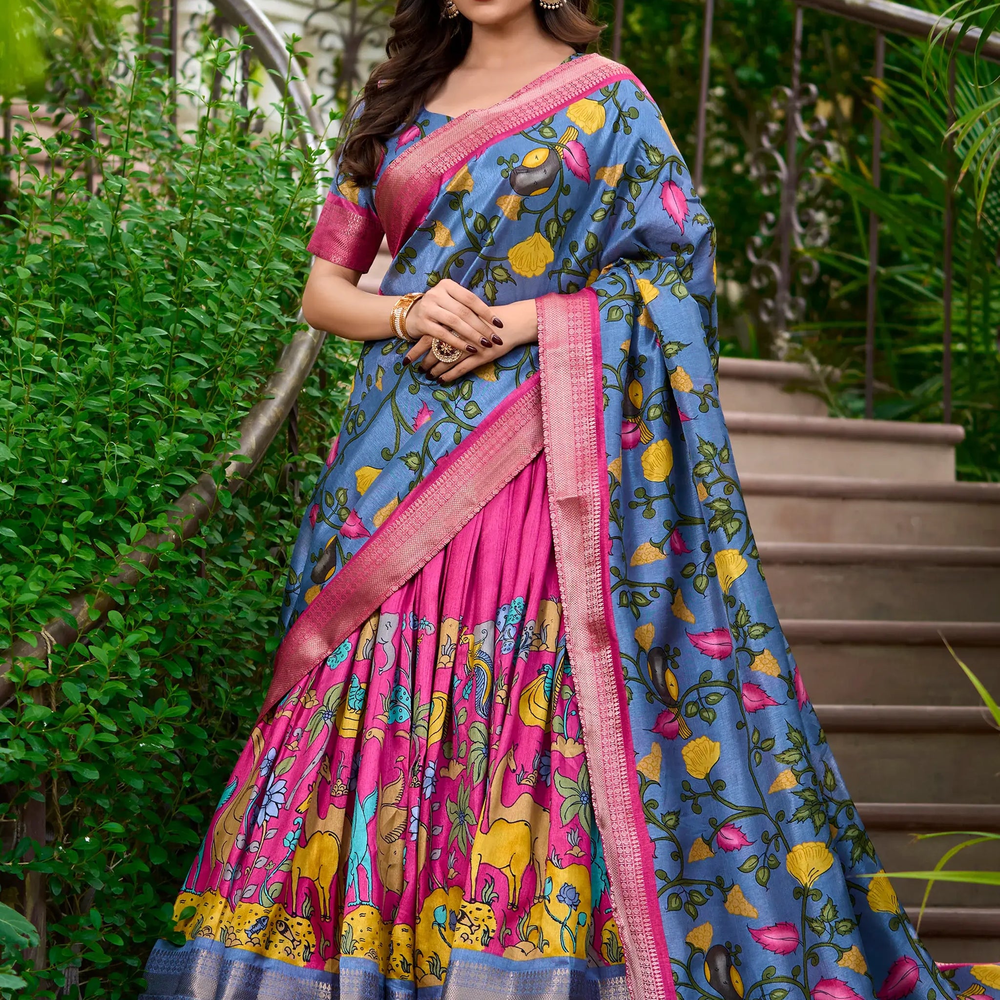 Charming Rani Pink Kalamkari Print Dola Silk Festival Wear Lehenga Choli - Zeel Clothing