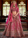 Charming Rani Pink Thread Embroidered Silk Bridal Lehenga Choli With Double Dupatta