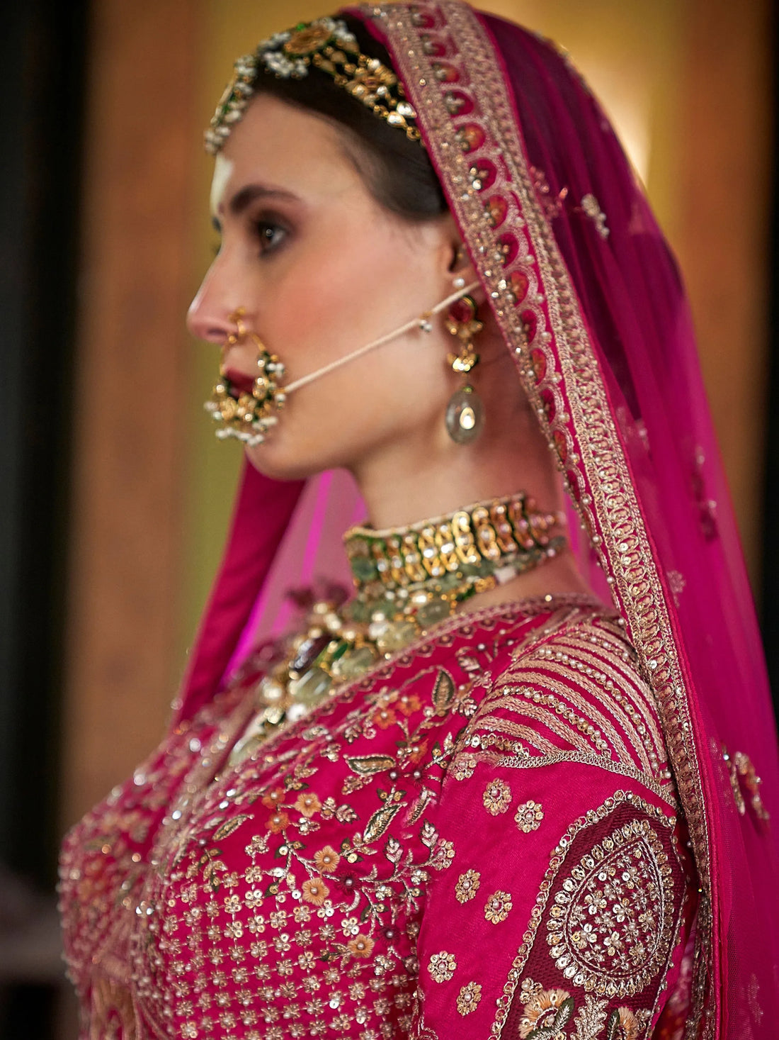 Charming Rani Pink Thread Embroidered Silk Bridal Lehenga Choli With Double Dupatta