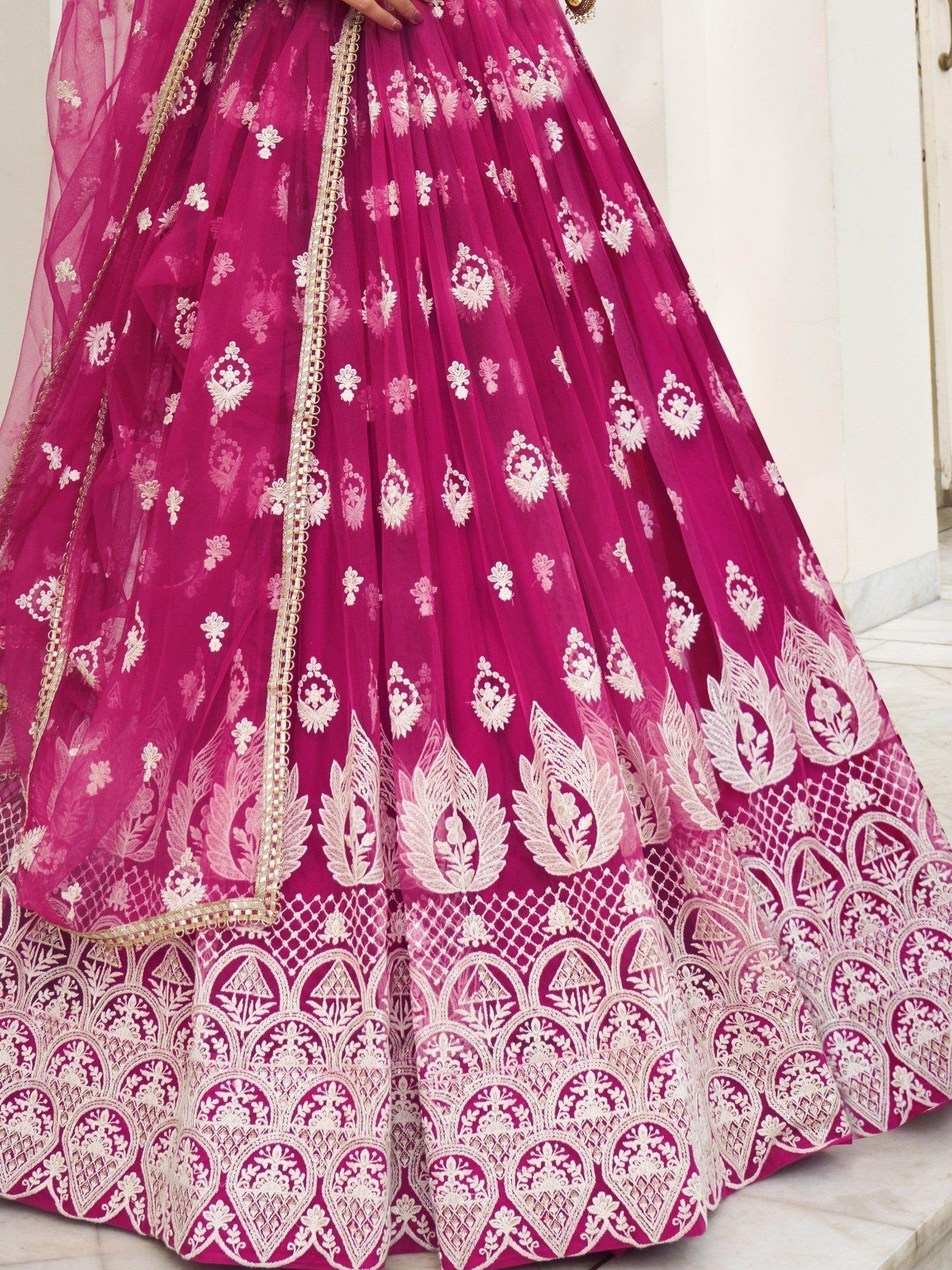 Charming Rani Pink Thread Work Net Wedding Wear Lehenga Choli - Zeel Clothing