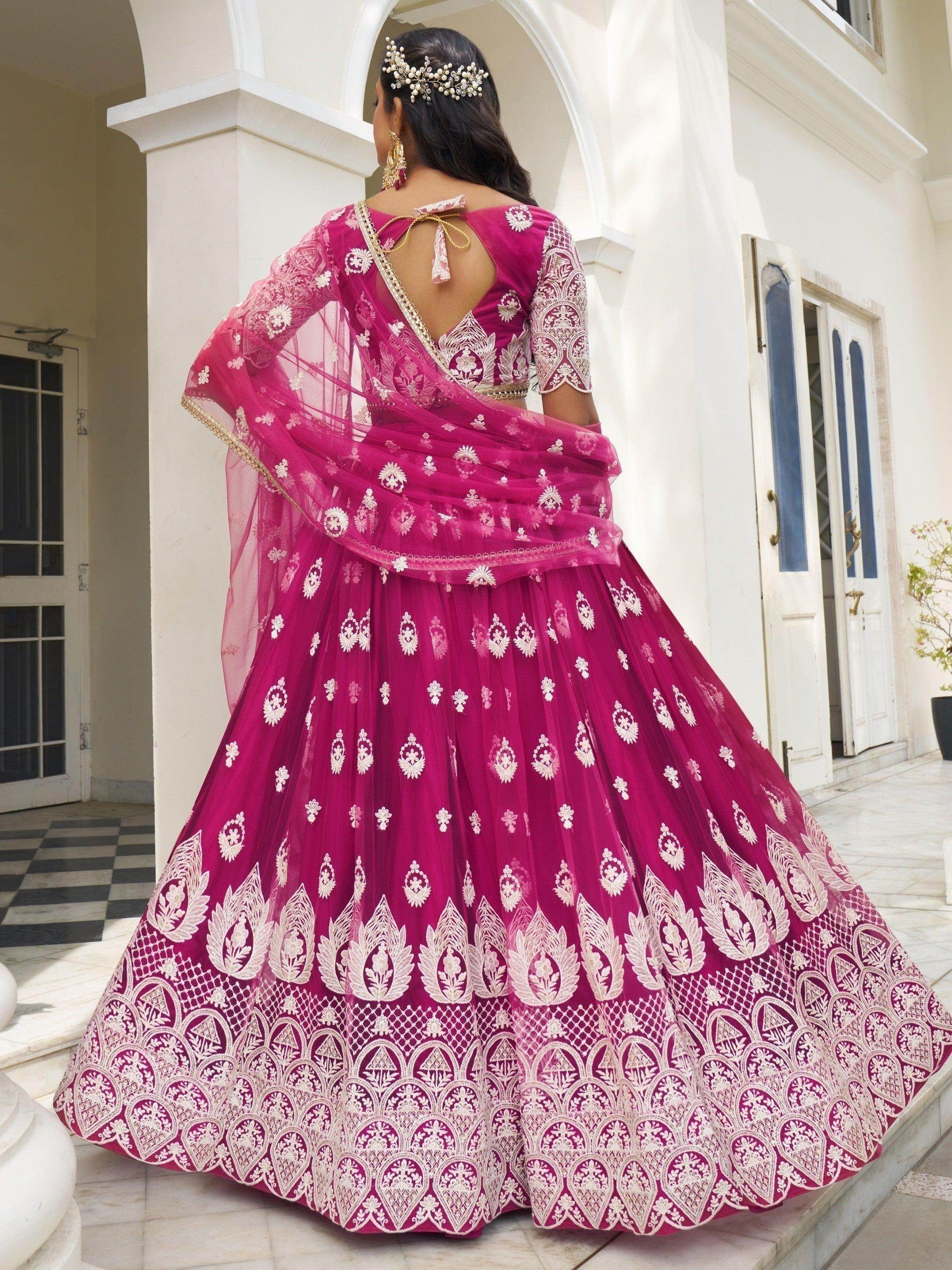 Charming Rani Pink Thread Work Net Wedding Wear Lehenga Choli - Zeel Clothing