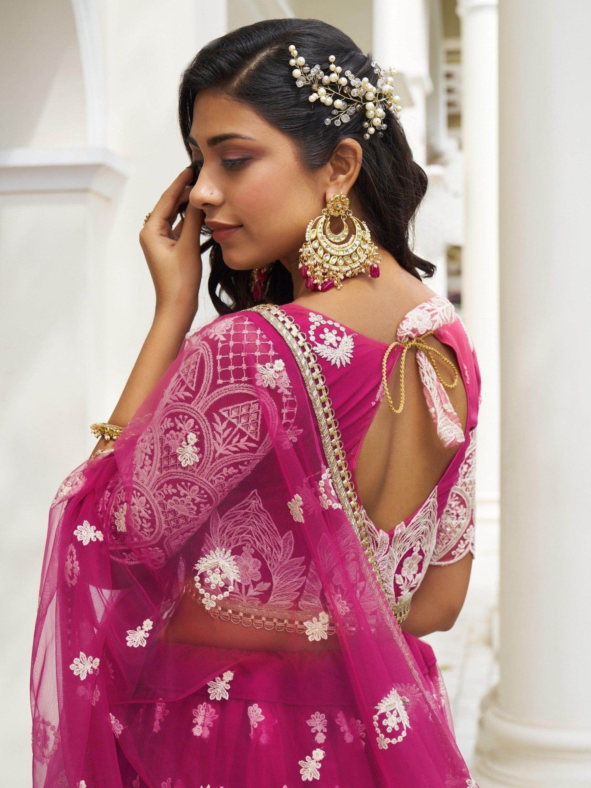 Charming Rani Pink Thread Work Net Wedding Wear Lehenga Choli - Zeel Clothing
