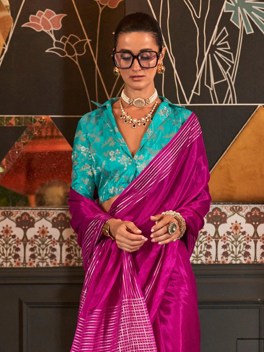 Charming Rani Pink Weaving Silk Event Wear Saree With Blouse