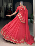 Charming Red Bandhej Print Georgette Navratri Special Lehenga With Blouse