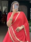 Charming Red Bandhej Print Georgette Navratri Special Lehenga With Blouse