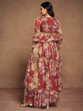 Charming Red Floral Printed Chiffon Festival Wear Palazzo Suit - Zeel Clothing