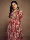 Charming Red Floral Printed Chiffon Festival Wear Palazzo Suit - Zeel Clothing