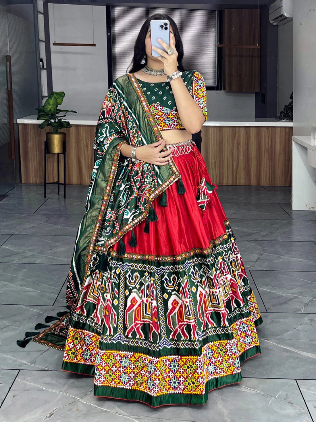 Charming Red Patola Printed Silk Navratri Lehenga Choli With Dupatta - Zeel Clothing