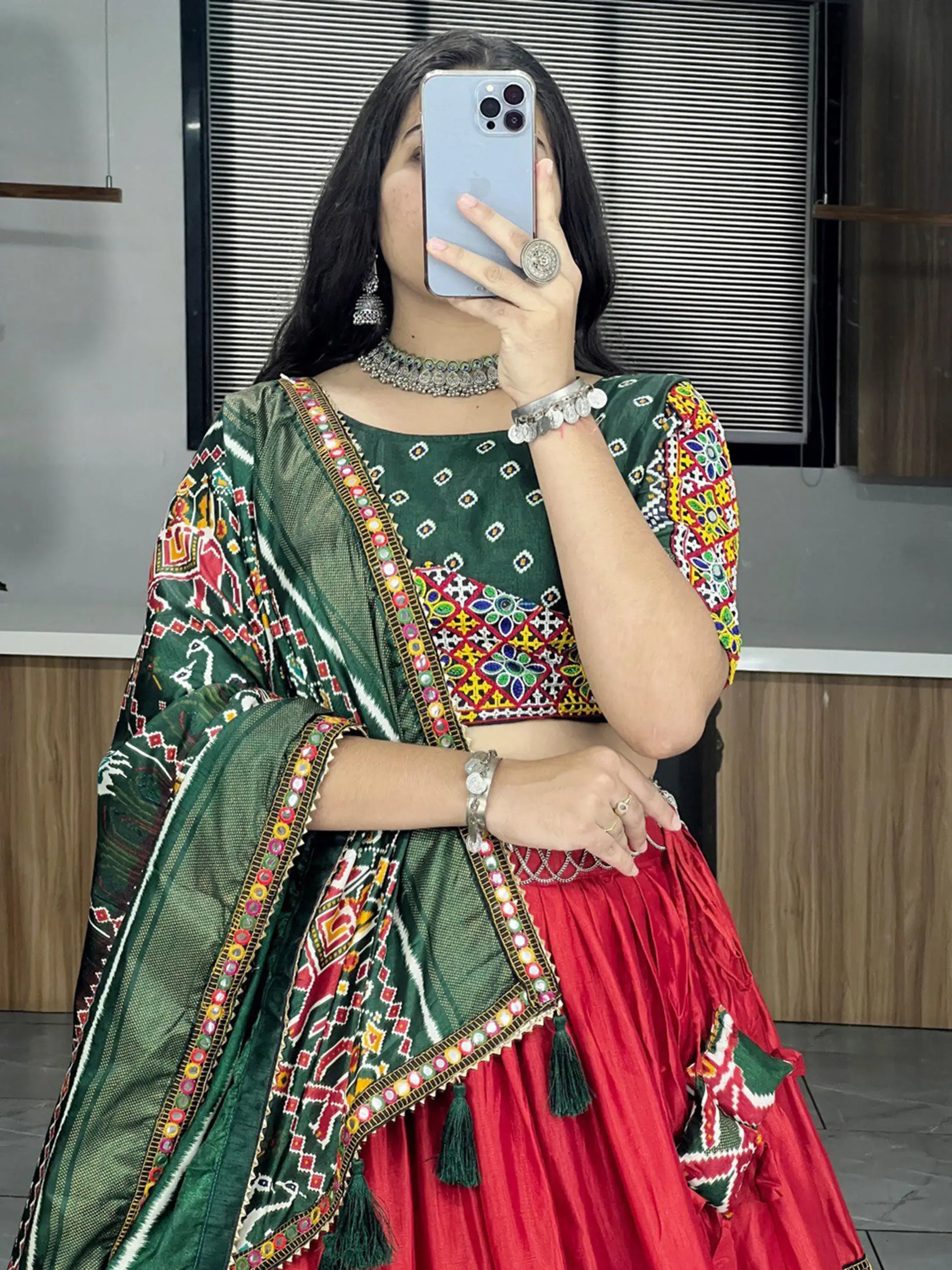 Charming Red Patola Printed Silk Navratri Lehenga Choli With Dupatta - Zeel Clothing