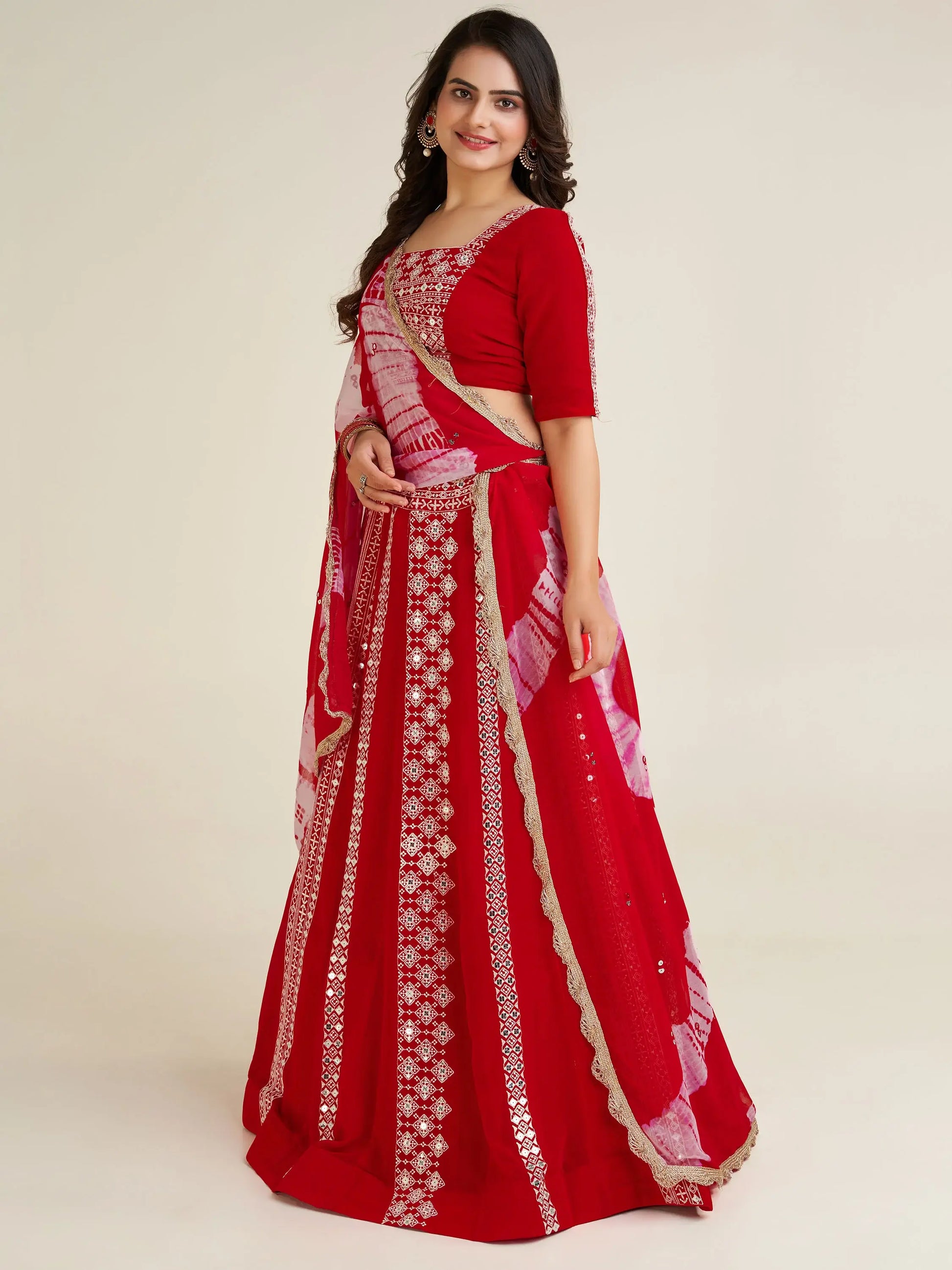 Charming Red Thread Work Georgette Navratri Wear Lehenga Choli - Zeel Clothing