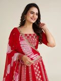 Charming Red Thread Work Georgette Navratri Wear Lehenga Choli - Zeel Clothing