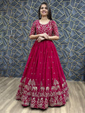 Charming Red Thread Work Georgette Wedding Wear Gown With Dupatta - Zeel Clothing