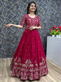 Charming Red Thread Work Georgette Wedding Wear Gown With Dupatta - Zeel Clothing