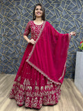 Charming Red Thread Work Georgette Wedding Wear Gown With Dupatta - Zeel Clothing