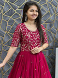 Charming Red Thread Work Georgette Wedding Wear Gown With Dupatta - Zeel Clothing