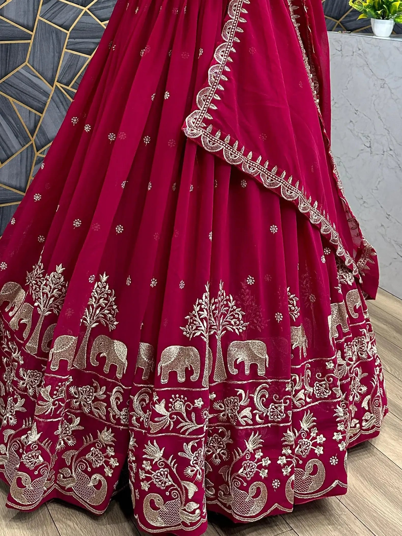 Charming Red Thread Work Georgette Wedding Wear Gown With Dupatta - Zeel Clothing