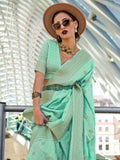 Charming Sea Green Zari Weaving Silk Trendy Saree With Blouse - Zeel Clothing